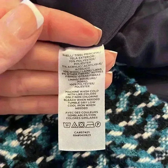 LOFT Wool Blend Tweed Zipper Mini Skirt Size 8 Navy, Teal & White - Picture 8 of 8